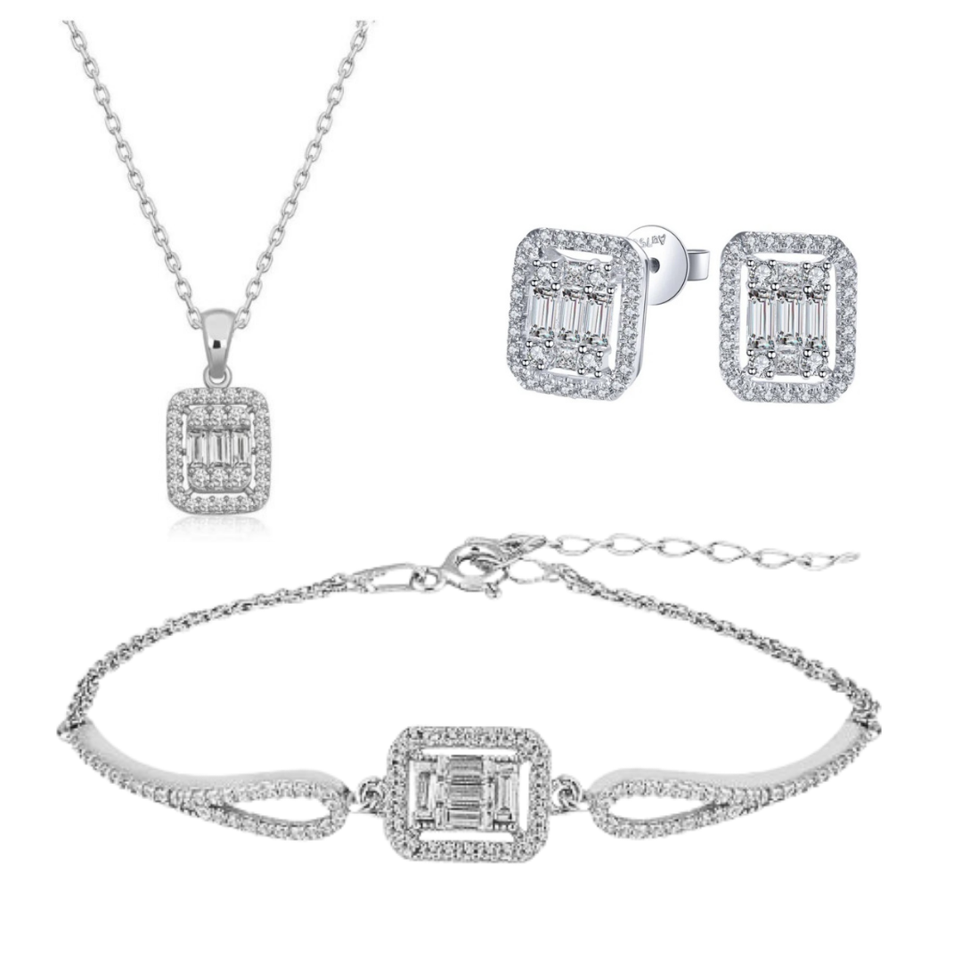 Baget Kolye + Bileklik + Küpe Set 925 Ayar Gümüş